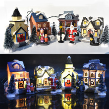 亚马逊圣诞节礼品装饰品LED发光小屋套装圣诞DIY摆件圣诞村庄房子