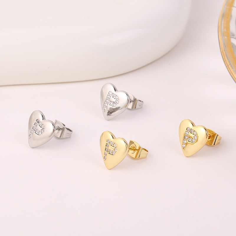 5g Weight Copper Ear Needle Material 18K Gold Plated, White Gold Plated Plating Material Rhinestones Inlay Material Ear Studs Classification 1 Pair Quantity Daily Occasion Copper Material Letter, Heart Shape Pattern Women's Gender Inlay Design Simple Style Style 1 Pair Simple Style Letter Heart Shape Inlay Copper Rhinestones 18K Gold Plated White Gold Plated Ear Studs 15