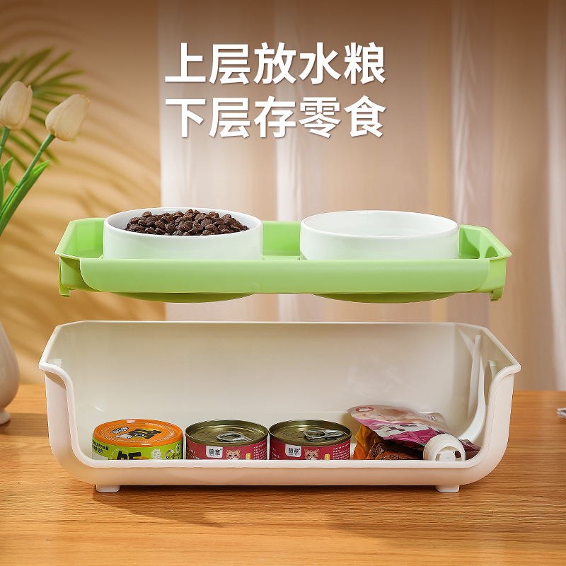 Suministros para mascotas transfronterizas tazón de gato al por mayor de cerámica doble tazón oblicuo boca tazón de comida para gatos tazón de perro antidetonante tazón de mascota ajustable