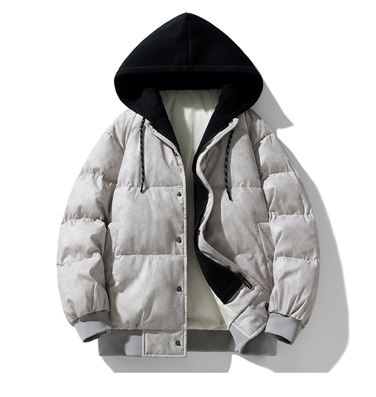 Giacca invernale da uomo in cotone con cappuccio - Cappotto spesso e caldo, design bicolore alla moda, opzioni nero/grigio/viola_voghion.com