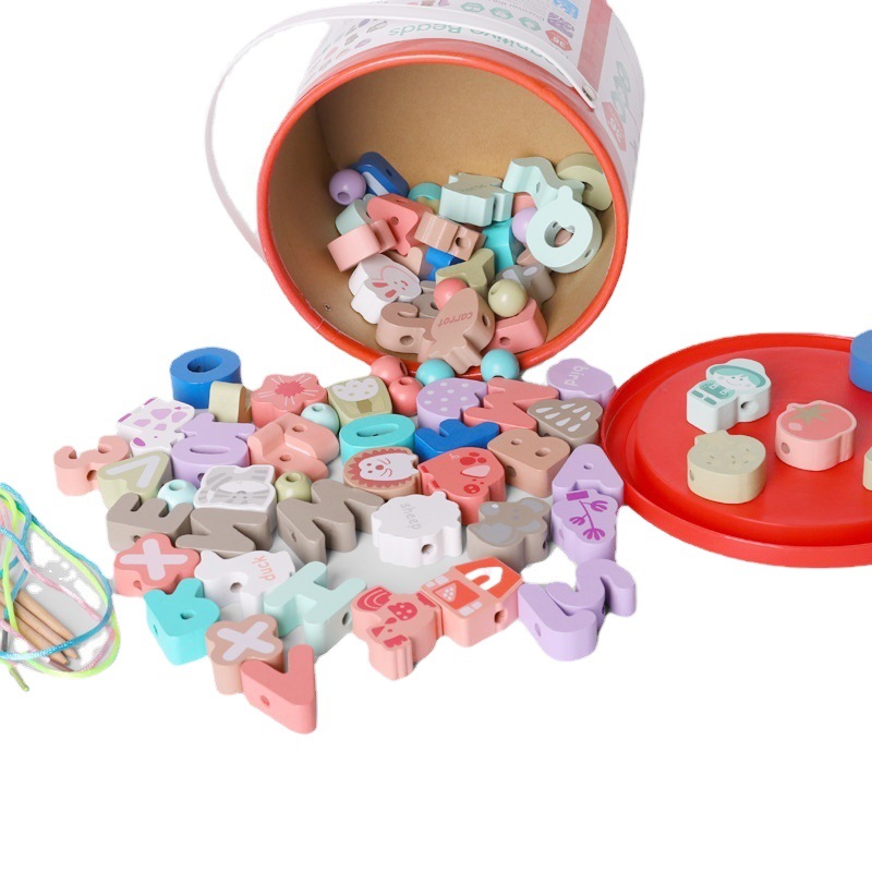 Bebé de madera educación temprana bloques de construcción educativos juguetes 2-3-4 años medio niños y niñas niños infantiles con cuentas cuerda de enhebrado