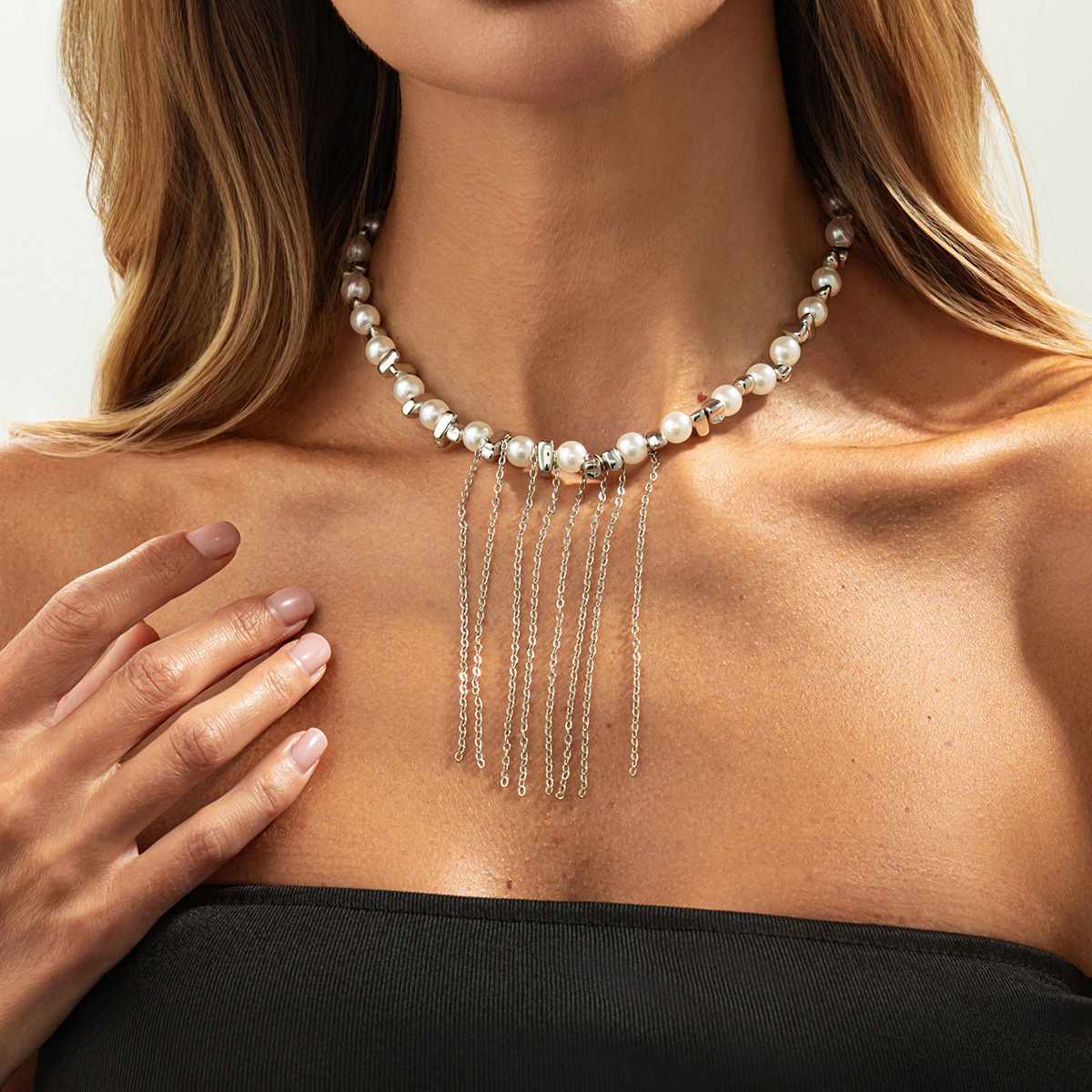 Colar de pérolas de luxo com fecho magnético para mulher_voghion.com