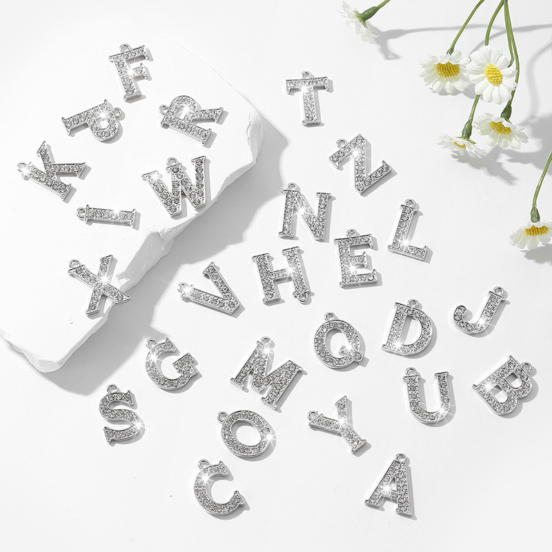 European and American Fashion Alloy Silver Diamond Letter DIY Jewelry Accessories Letter Mobile Phone Chain Key Accessories Pendant