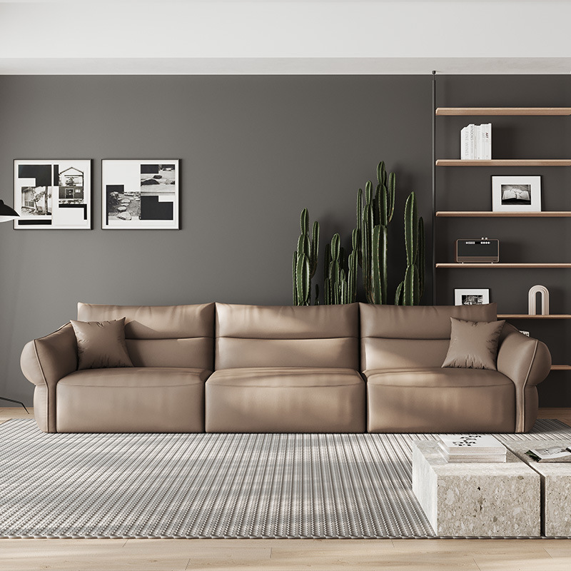 Moderna de cuero eléctrico primera capa de piel de vaca de gama alta tienda física sofá multifuncional sala de estar pequeño apartamento sofá de fila recta