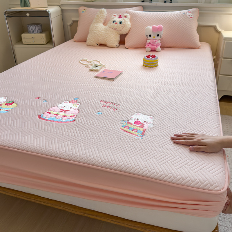Cama bordada de clase A Gasa2025 nueva cubierta de cama de algodón intercalado antideslizante Simmons cubierta de colchón