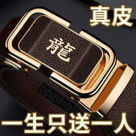 铂士顿保罗男士皮带牛皮腰带真皮自动扣裤腰带十二生肖款商务皮带