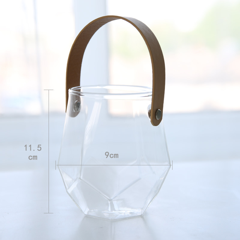 Nórdico creativo cuero portátil vidrio florero hidropónico planta flor taza de vidrio flor seca artesanía hogar creativo