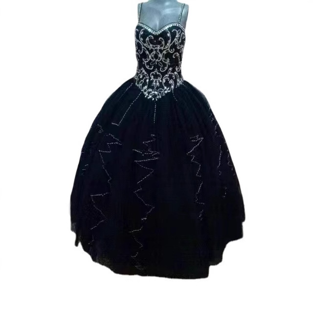 Vestido de Princesa Cielo Estrellado Negro 2026 Verano Sencillo y Elegante para Estudiantes, Exámenes de Arte, Ceremonias de Adultos, Anfitrionas y Concursos.