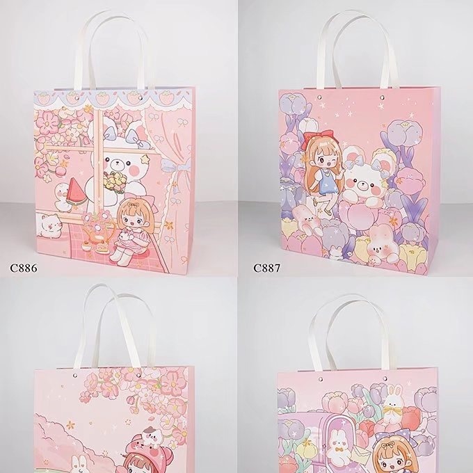 1#XL打钉袋 简约时尚卡通纸袋礼品袋 服装化妆品手提绳节日购物袋