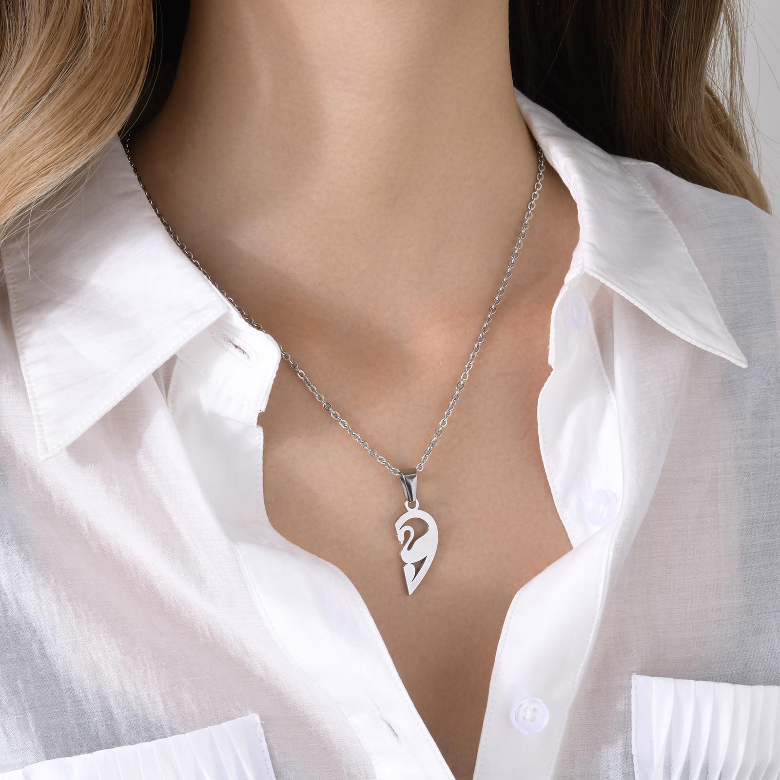 Retro Swan Dolphin Heart Shape Stainless Steel Polishing Necklace