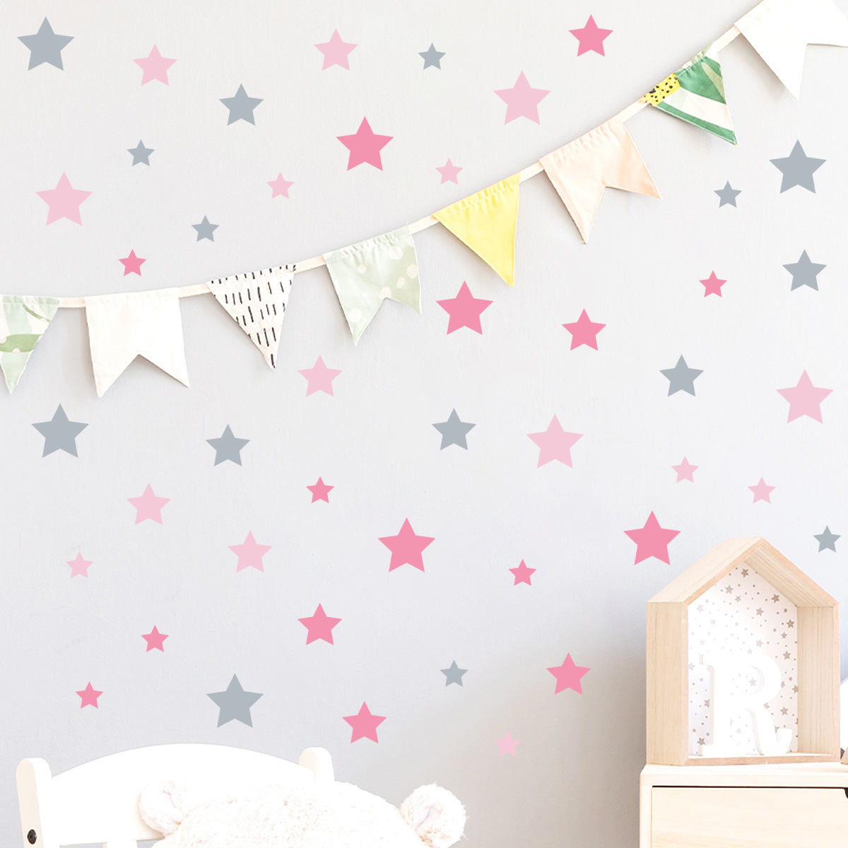 New AD1164 pink Gray Star DIY casual stickers children's room bedroom living room wall decoration stickers