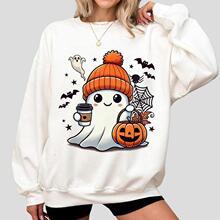 Y 52274 Ghost coffee print hoodie ���鿧��ӡ�����¿羳��