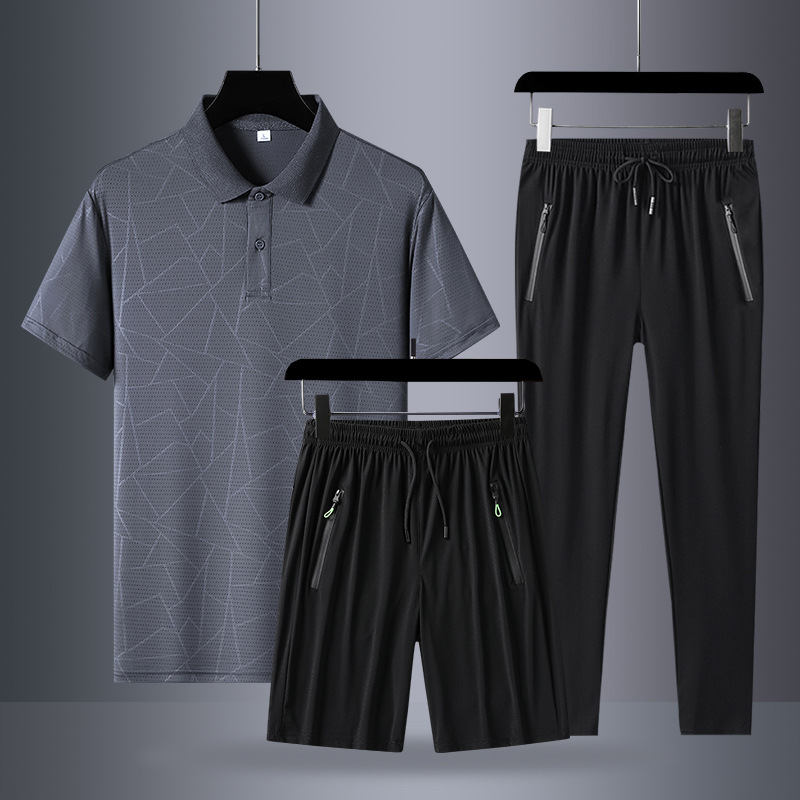 Papá, traje de verano, camiseta de mangas cortas de hielo, traje deportivo de mediana edad, hombre, día del padre, ropa de verano seca rápida.