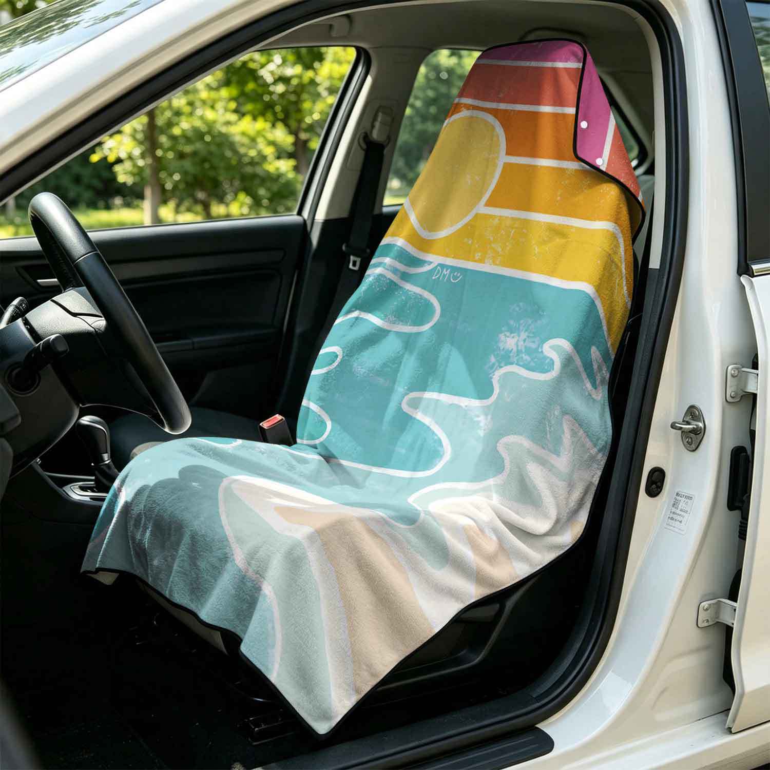 Printed bath towel and car seat cover 2-in-1, ultra-fine fiber outdoor beach and car dual-use universal seat cushion