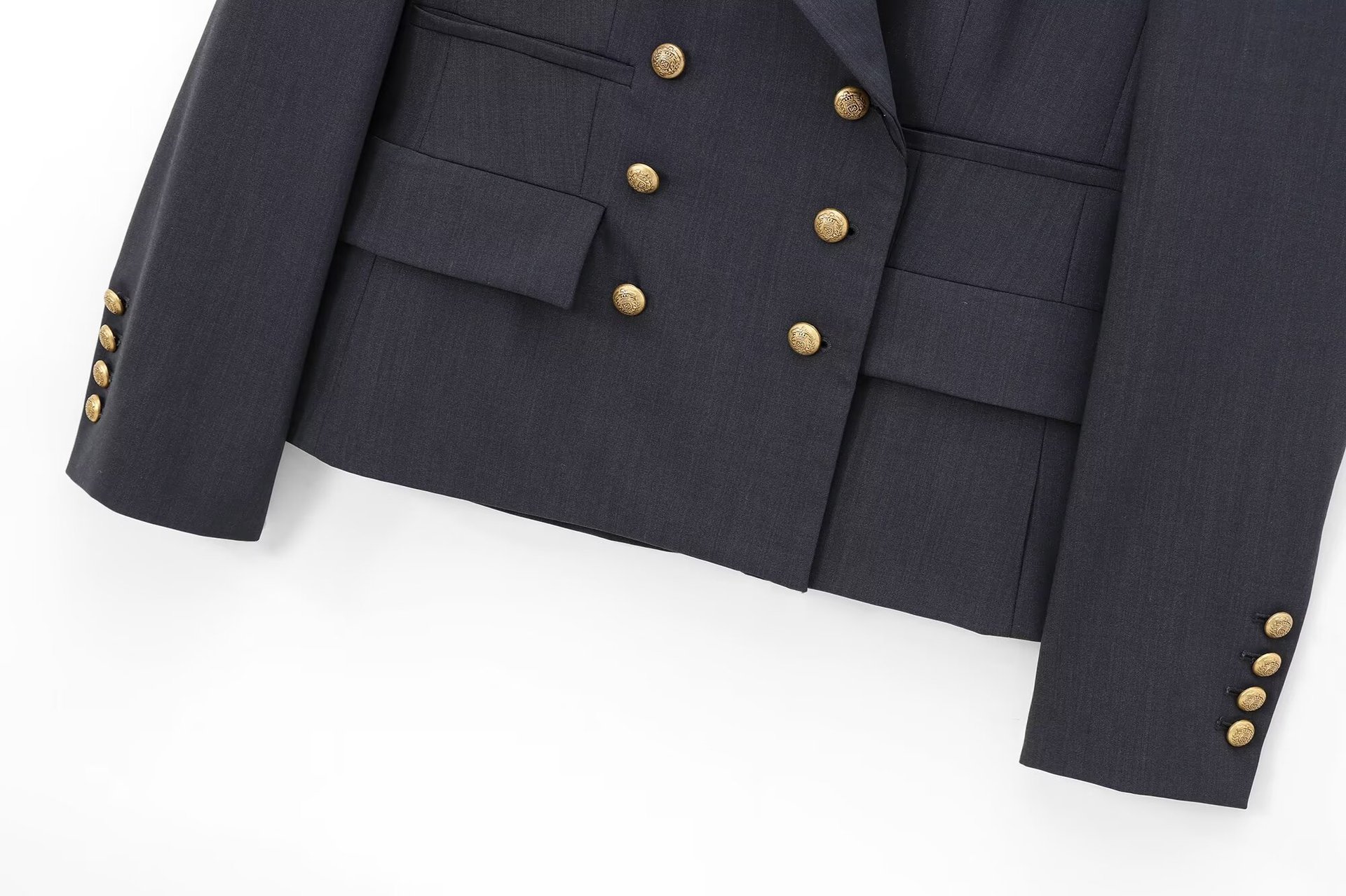 GraceChic 8665 - Autumn New Women's Fashion European And American Style With Button Decoration Short Suit + Flared Pants Set_voghion.com