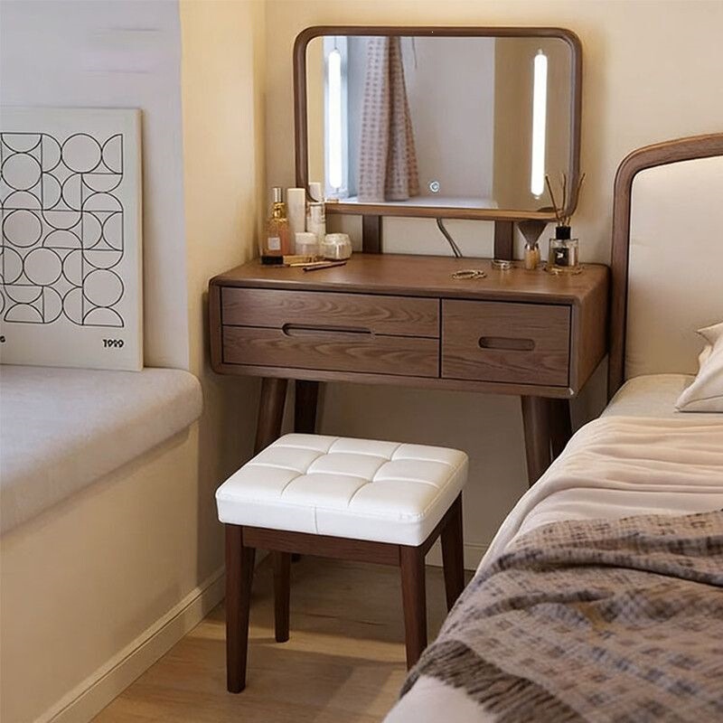 Solid Wood Dressing Table for Bedroom, Imported Pine Wood, Modern Minimalist Makeup Cabinet, Makeup Table and Stool, Small Makeup Table with Drawers Solid Wood Dressing Table for Bedroom, Imported Pine Wood, Modern Minimalist Makeup Cabinet, Makeup Table and Stool, Small Makeup Table with Drawers