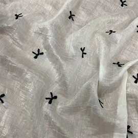 天丝刺绣蝴蝶结衬衫裙子服装布料批发棉布花边满幅lace embroider