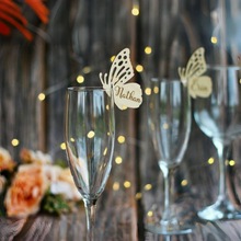 定制派对装饰跨境蝴蝶酒杯插木质酒杯挂饰装姓名标签婚礼餐桌装饰