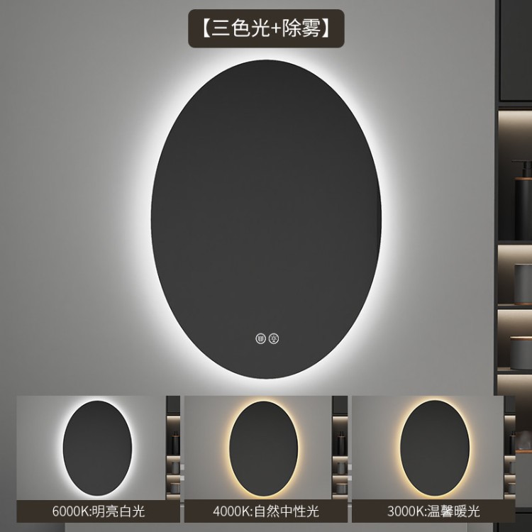 espejo inteligente elíptico de alta definición de forma especial espejo de maquillaje colgado en la pared con iluminación LED pantalla táctil anti-nebble espejo de baño
