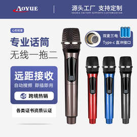 108跨境充电无线话筒万能麦克风一拖二户外音响直播k歌手持麦克风
