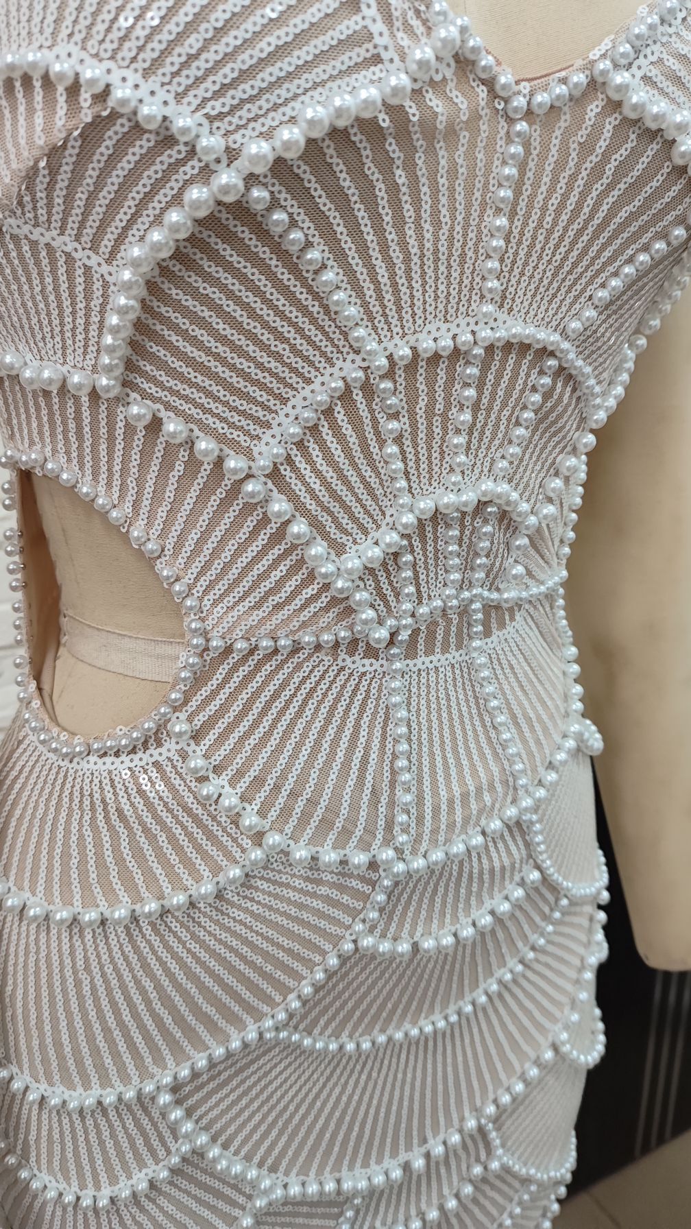 Abito da donna alla moda, senza schienale, aderente, con scollo a V, lungo, con paillettes, attillato, dimagrante, aderente, con perline_voghion.com