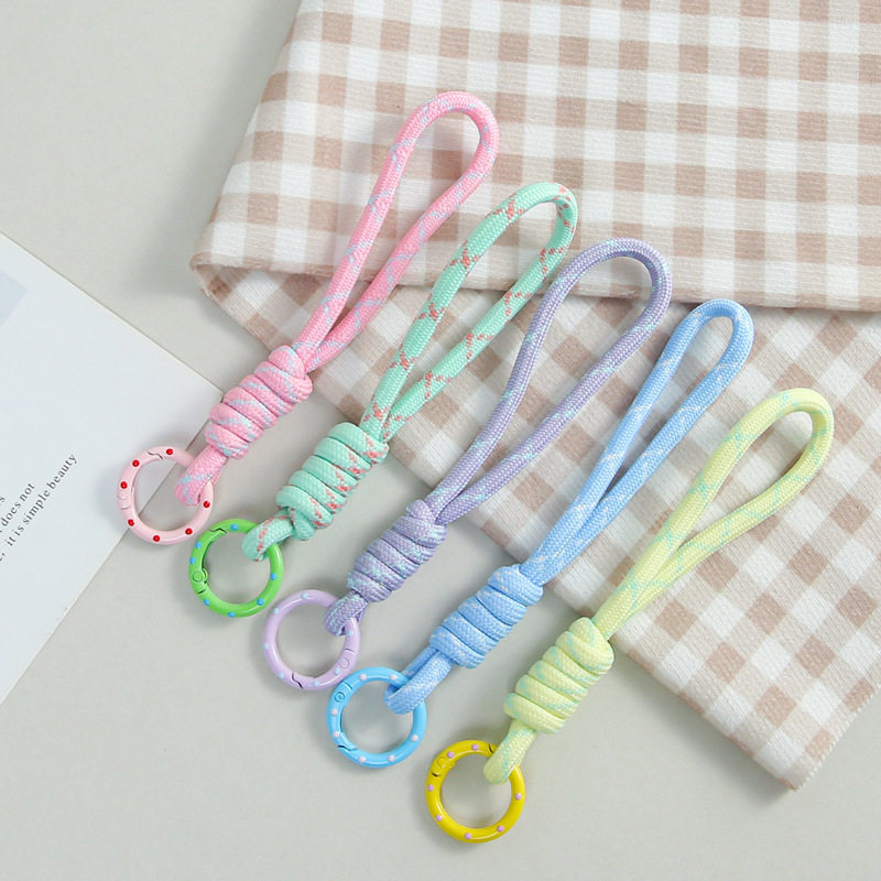 New Color-Blocked Mobile Phone Lanyard DIY Handmade Woven Rope Short Style Doll Anti-Lost Keychain Mobile Phone Lanyard Wholesale