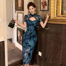 3772跨境外贸女装批发东南亚复古国风改良印花修身显瘦包臀连衣裙