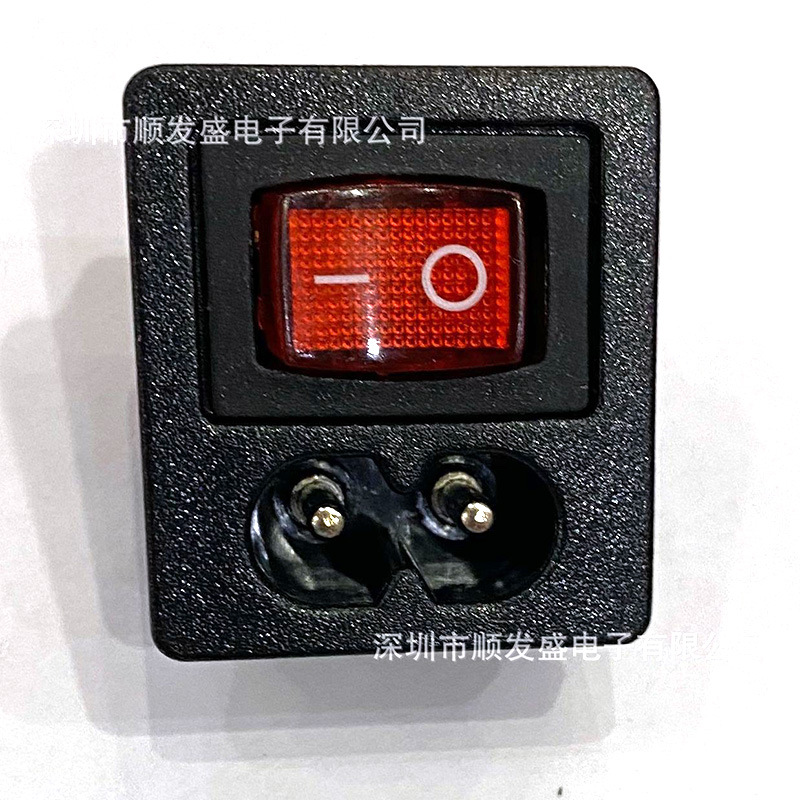 AC电源插座 8字二合一卡式带船型开关带灯三脚 电源插座