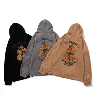 Cross-border Japanese Men's Suede Hooded Sweatshirt Men's Autumn and Winter New Fashion Brand Vintage Embroidered Loose Jacket