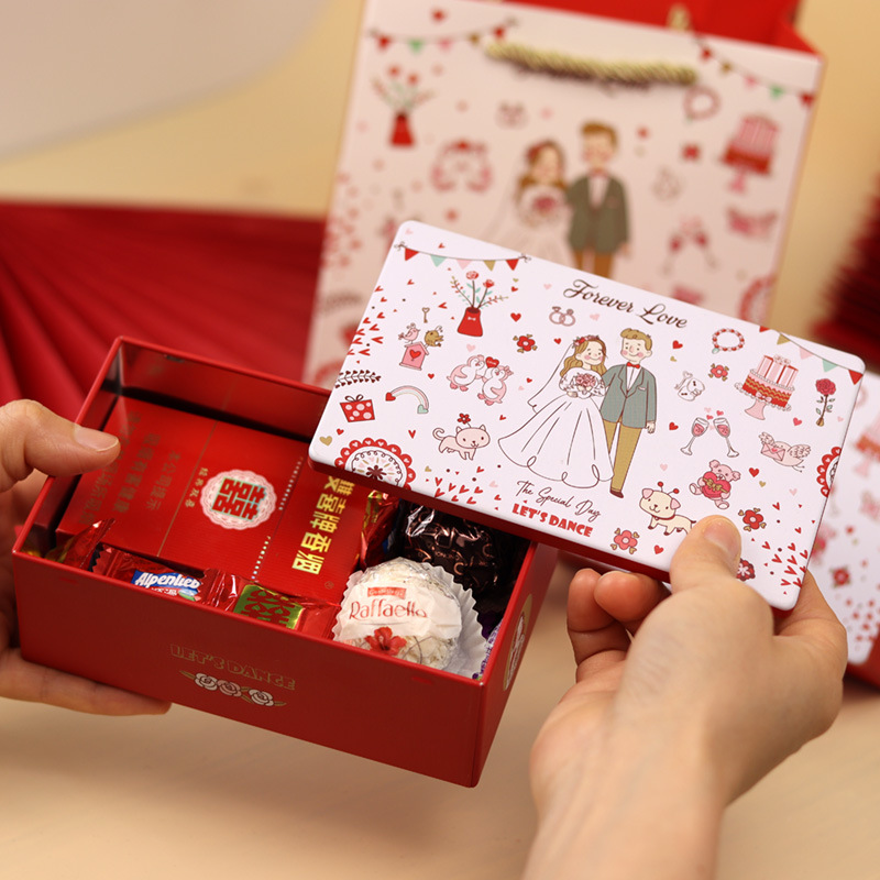 Nueva Caja de Dulces Cuadrada para Boda, Tarro de Dulces, Recuerdo de la Novia, Embalaje de Regalo, Caja de Hojalata con Diseño de Conejo