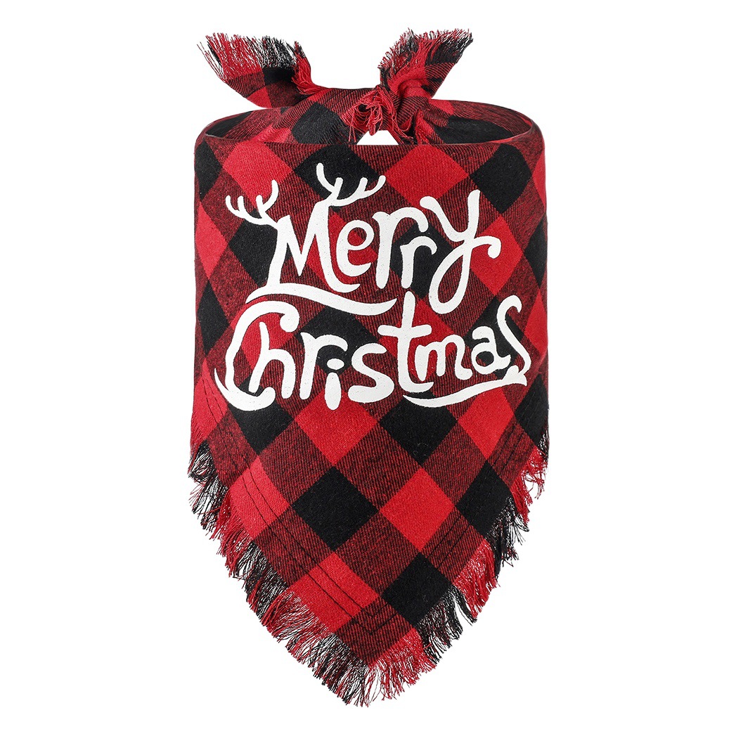 Tanpopo nuevo transfronterizo Plaid borla triángulo toalla para mascotas Toalla de triángulo de Navidad Toalla de saliva para mascotas bufanda