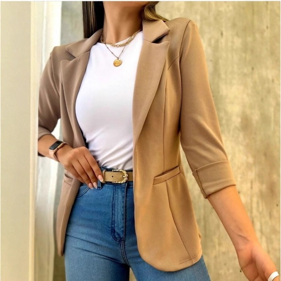 Blazer femme uni à manches longues, collection automne 2023_voghion.com