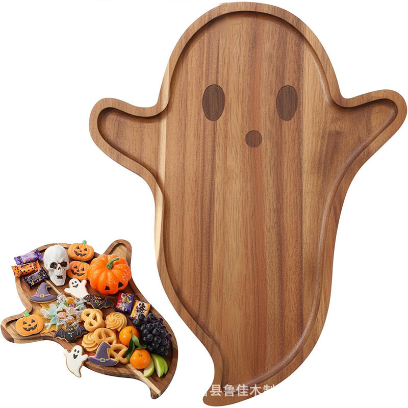 Wooden Ghost Halloween Tray, Wooden Cheese Snack Tray, Fruit Charcuterie Board, Home Atmosphere Decoration Tray Wooden Ghost Halloween Tray, Wooden Cheese Snack Tray, Fruit Charcuterie Board, Home Atmosphere Decoration Tray