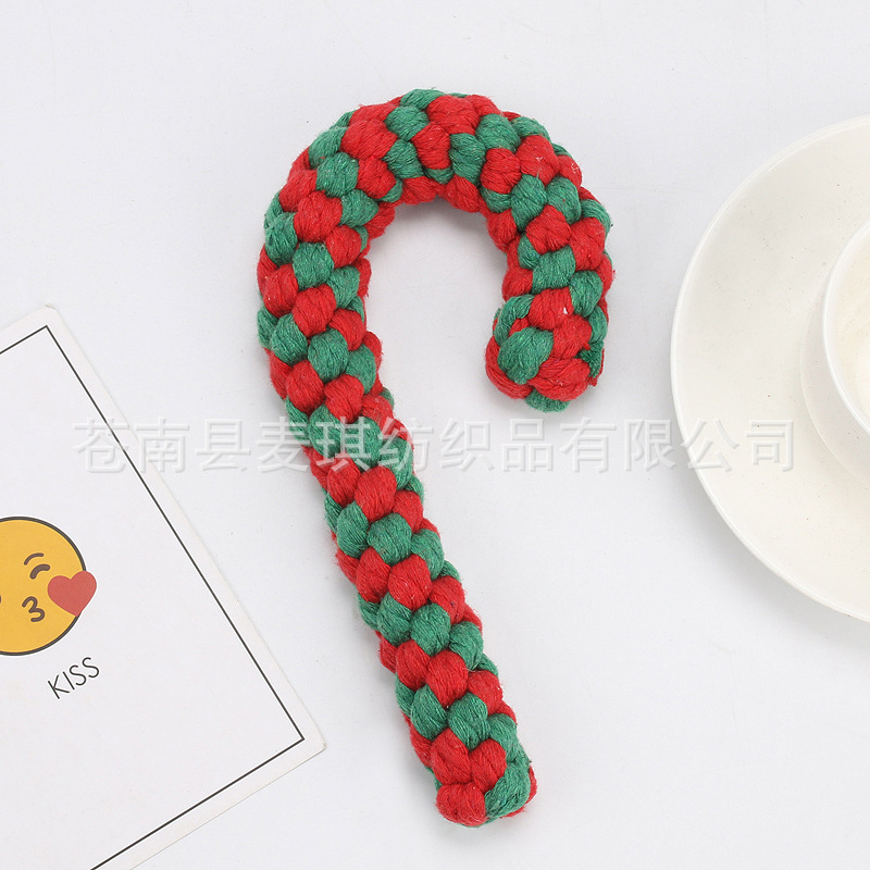 Venta caliente transfronteriza mascotas muletas navideñas cuerda de algodón juguetes de la serie tejida mascotas navideñas perros juguetes molares