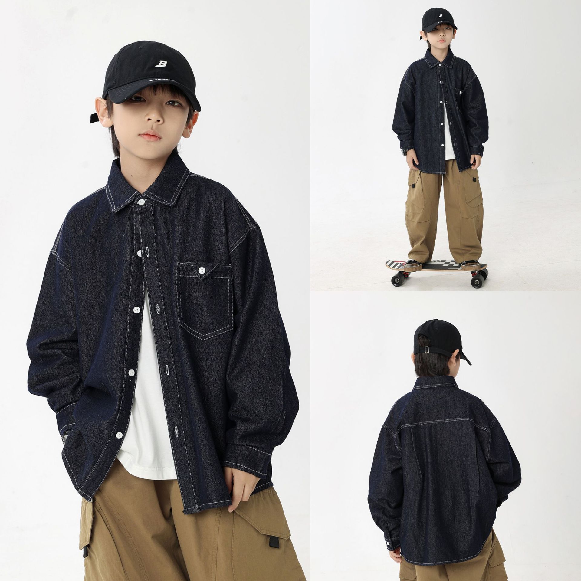 Boys' Shirt 2026 Autumn New Japanese Style Original Denim Shirt for Children, Casual Turn-down Collar Top Jacket for Boys, Trendy