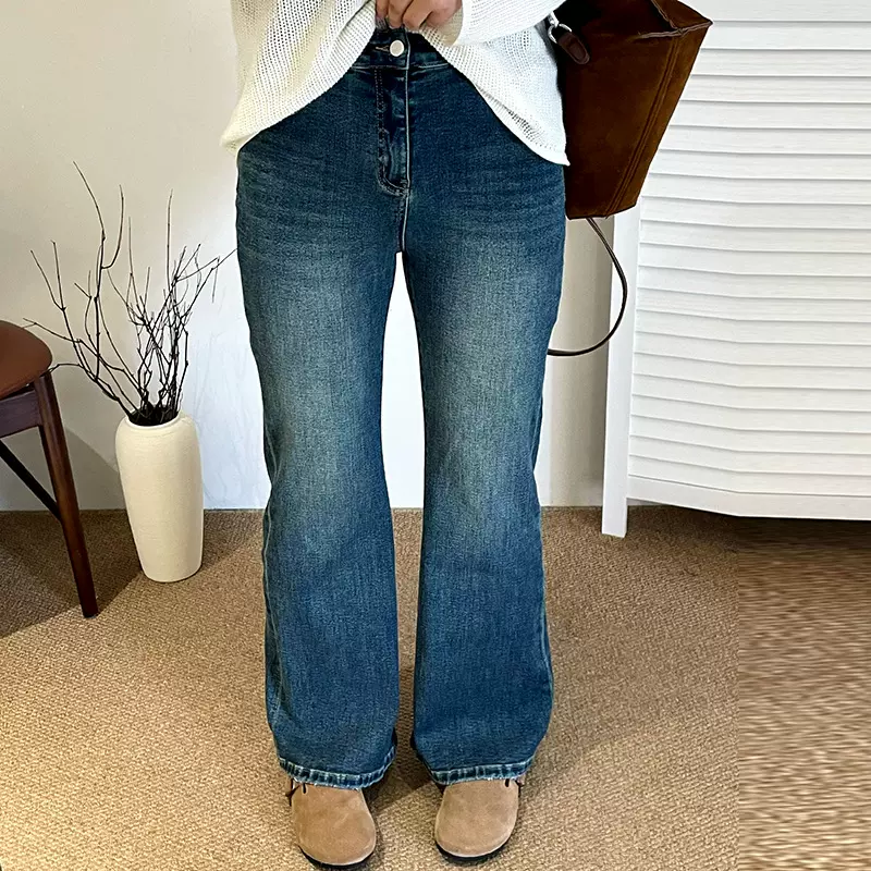 大码女装松紧高腰牛仔裤女长裤2025秋款胖mm修身显瘦微喇裤NK1326