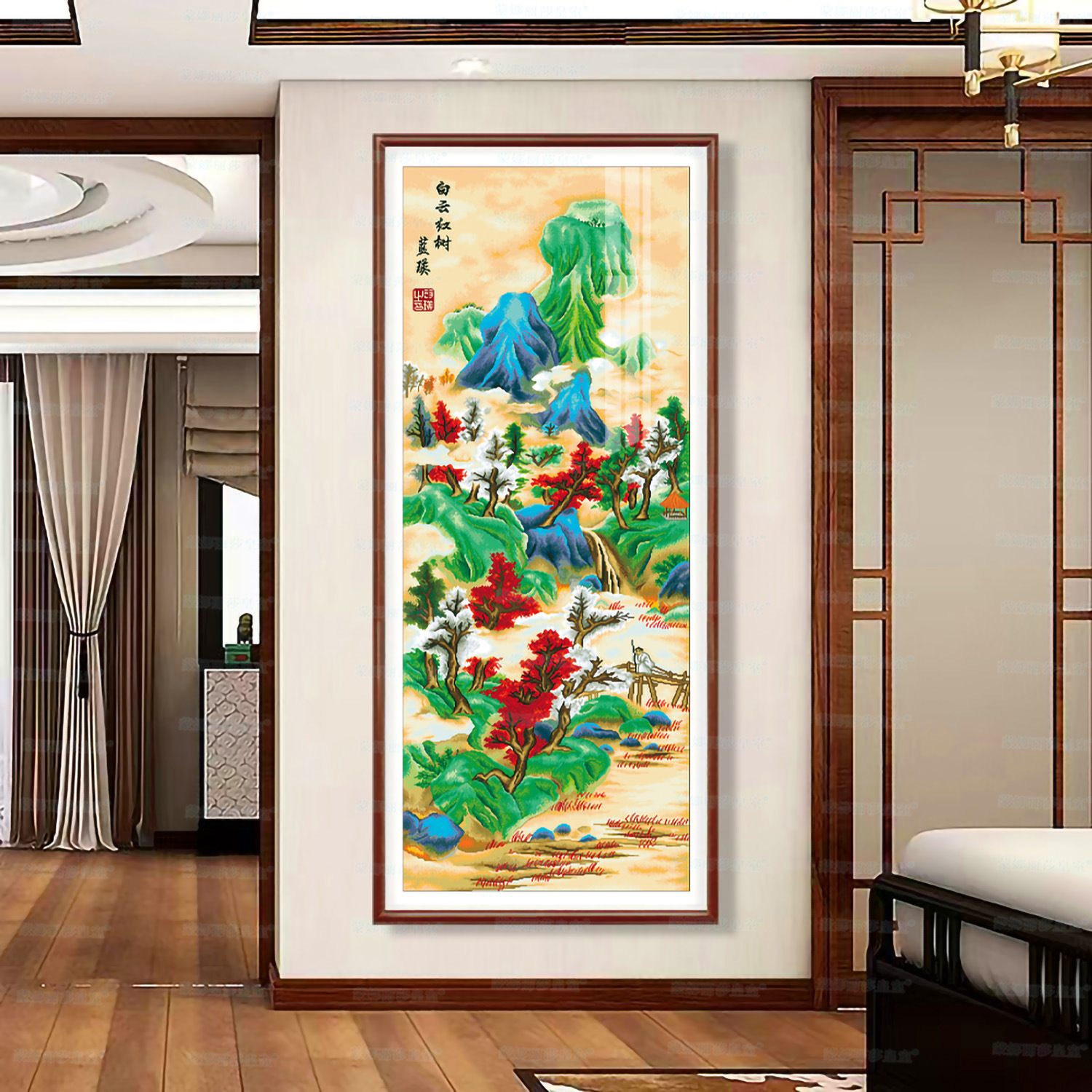 Monalisa Royal punto de cruz Nube Blanca árbol rojo atmosférica salón decoración del paisaje Chino bordado hilo hecho a mano