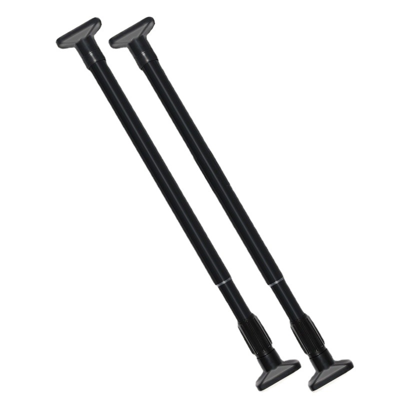 Factory retractable shower curtain rod thickened stainless steel black square head punch-free clothes curtain rod bedroom support Rod now