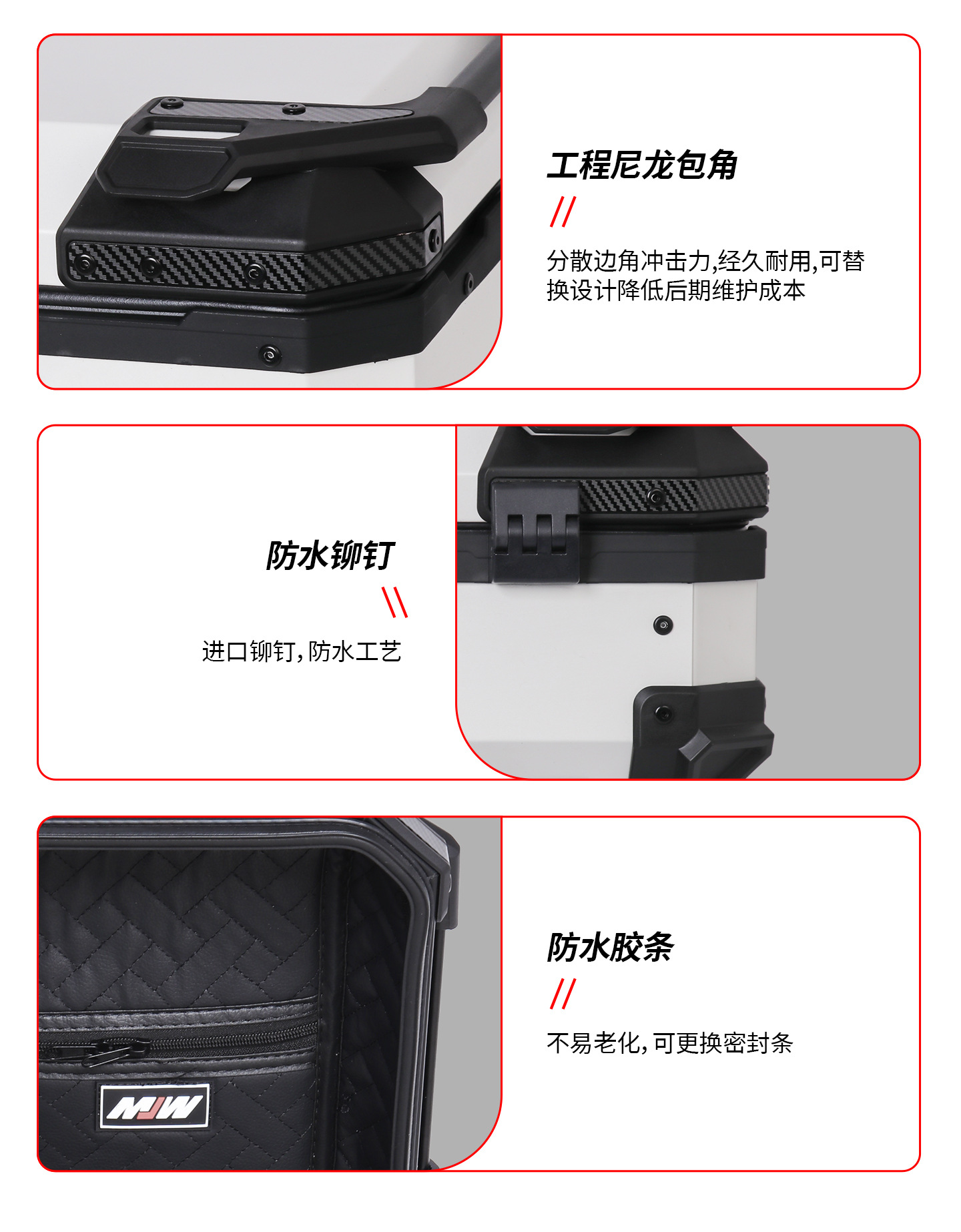 Motorcycle Mjw28L White Knight Aluminum Alloy Tail Box Quick-Release Travel Tool Box Electric Vehicle Rear Storage Box