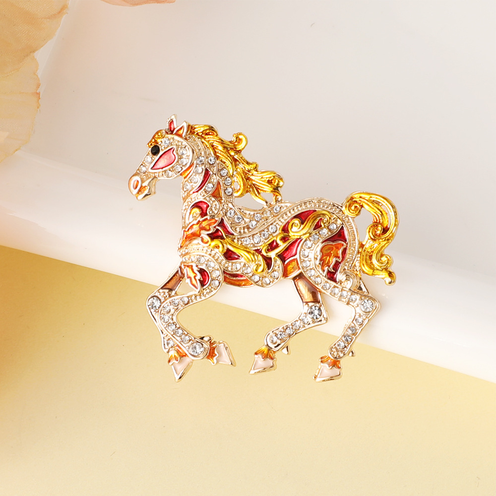 European and American New Fashion Creative Exquisite Zodiac Pony Brooch Enamel Horse Success Clothing Pin Brooch
