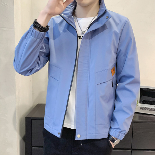 Men's Loose Trendy Fashion Button-Down Jacket with Embroidered Labels, Zipper Pockets, and Casual Style for Spring and Autumn