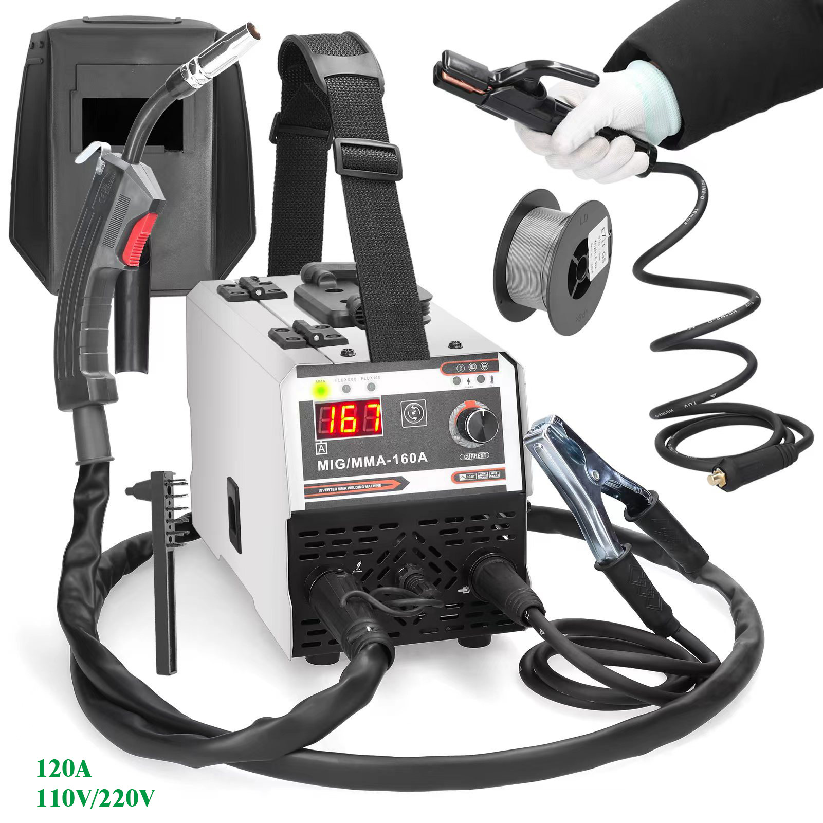 专业焊机美规 110V/220V无气二保焊机120A MIG/MMA-160A电焊机