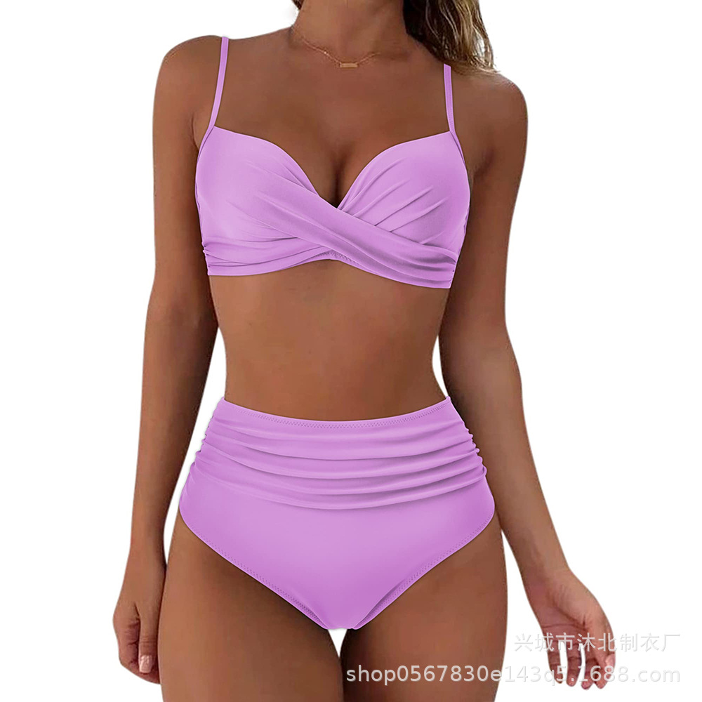 Bikini Cruzado Retro para Mujer Set de 2 Piezas de Poliéster con Almohadilla sin Aros para Playa y Natación