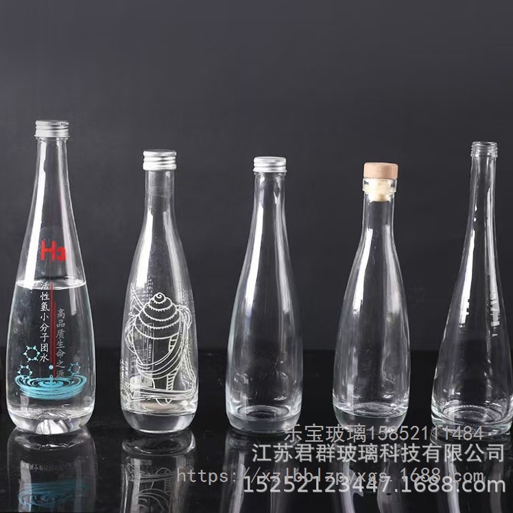 透明丝口密封玻璃果汁瓶平口矿泉水瓶蒙砂果酒玻璃瓶饮料瓶冰酒瓶