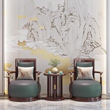 乌金木实木休闲椅组合三件套真皮单人沙发椅别墅客厅家用高端家具