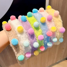 新款彩色毛球发箍洗脸头箍韩国网红可爱毛绒发带毛球头饰头箍