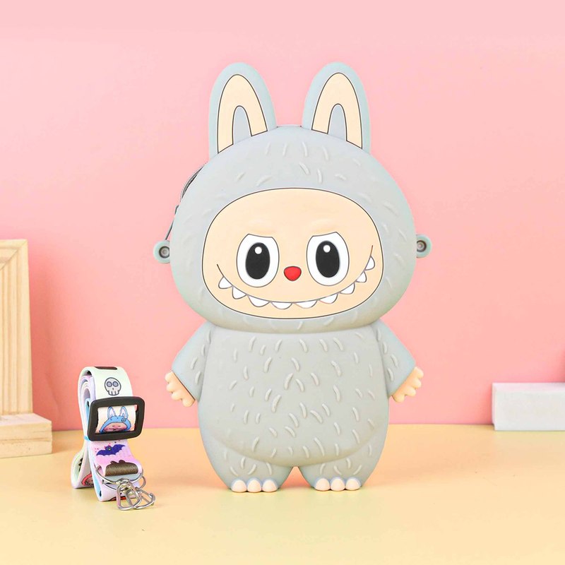 Labubu シリコーン携帯電話バッグ漫画かわいい誕生日ギフト弓シリコーン小銭入れハイエンドクロスボディバッグ|undefined