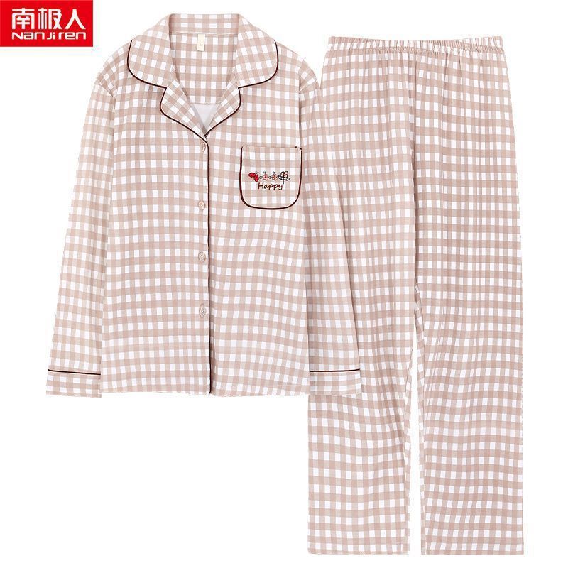 Pijamas Mujer Primavera y Otoño 2023 nuevo 100% algodón de manga larga a cuadros jóvenes y de mediana edad ropa para el hogar se puede usar fuera del traje