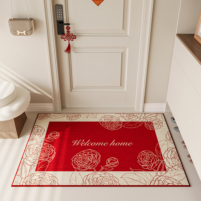 Bélgica Casa de terciopelo de alto grado puerta Mat rojo hogar entrada Mat eliminación de polvo de la puerta antideslizante mat