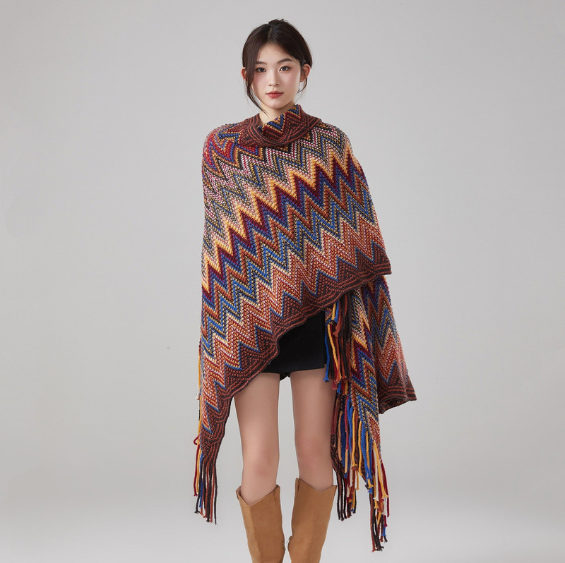 Autumn and Winter New Ethnic Style Shawl for Women, Casual Retro Yunnan Lijiang Travel Knitted Tassel Cape Autumn and Winter New Ethnic Style Shawl for Women, Casual Retro Yunnan Lijiang Travel Knitted Tassel Cape